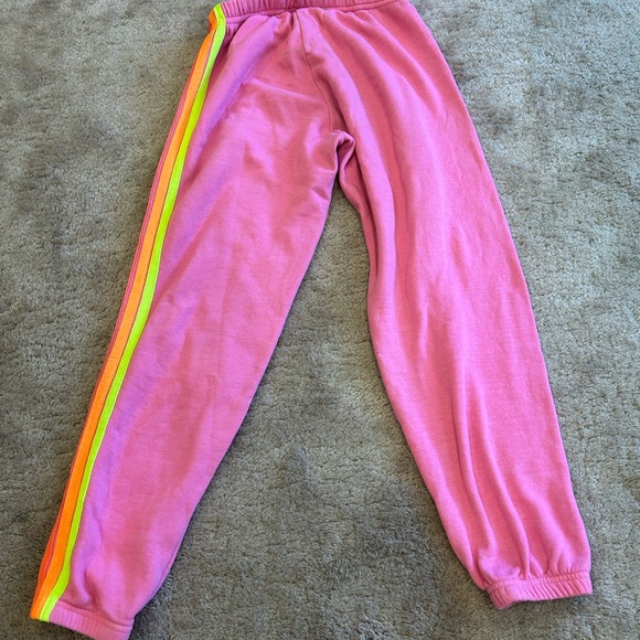 Aviator Nation Hot Pink Neon 5 Stripe Smiley Set Crewneck Sweatshirt Sweatpants - Picture 10 of 14